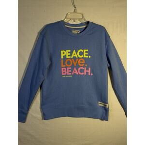 LIFE IS GOOD Peace.Love.Beach Simply True Fleece Crewneck XS Blue Sweatshirt